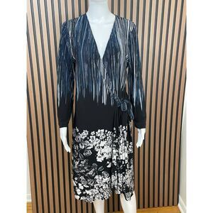 BCBGmaxazria Adele Women's Dress Wrap Stretch Lightweight L Black Floral